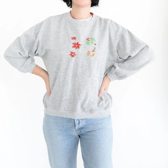 Vintage Basic  Editions Grey Crewneck Holiday Sweater - Picture 2 of 12